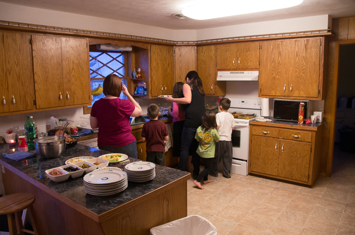 The kids filling their plates.