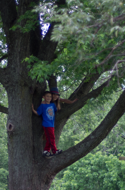 Bryce and Delilah in the tire swing tree