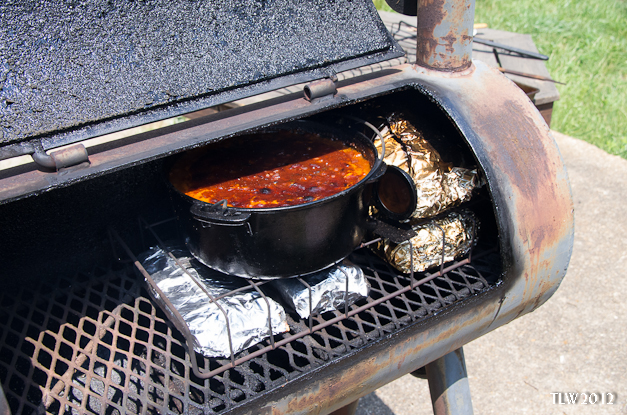 Pork loin, babyback ribs, free range chicken, and beans 45 minutes in.